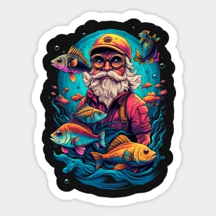 Fisherman man fishing fish sea ocean underwater art Sticker